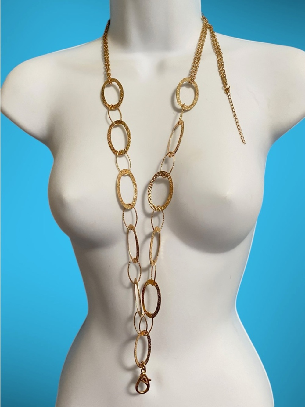 Gold Multi-Link Fashion Necklace Lanyard Holder Adjustable